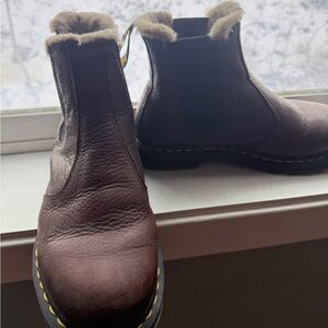 Dr. Martens Dark Brown Ankle Boots with Faux Fur Trim